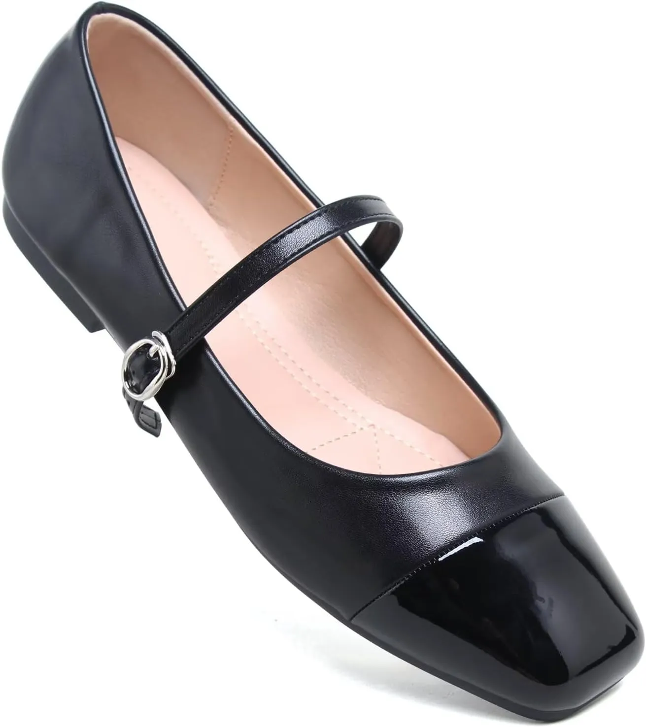 LUXINYU Women Mary Jane Flats Comfortable Leather Shoes Adjustable Buckle Straps Low Heel Round Toe Ballet Flats Work Casual Shoes
