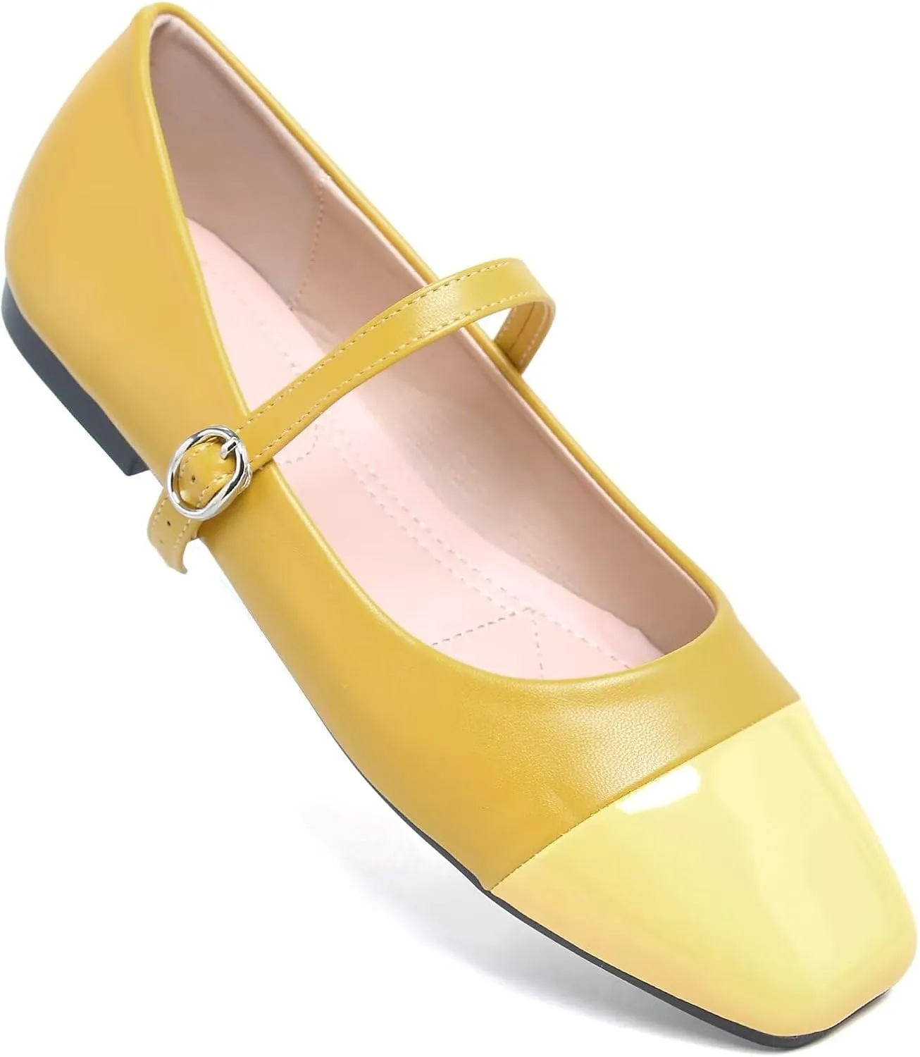 LUXINYU Women Mary Jane Flats Comfortable Leather Shoes Adjustable Buckle Straps Low Heel Round Toe Ballet Flats Work Casual Shoes