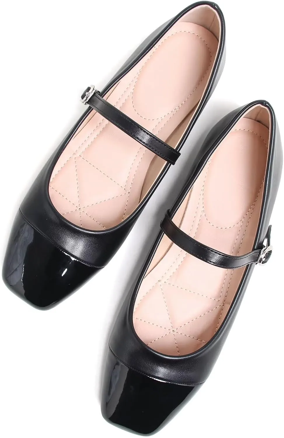 LUXINYU Women Mary Jane Flats Comfortable Leather Shoes Adjustable Buckle Straps Low Heel Round Toe Ballet Flats Work Casual Shoes