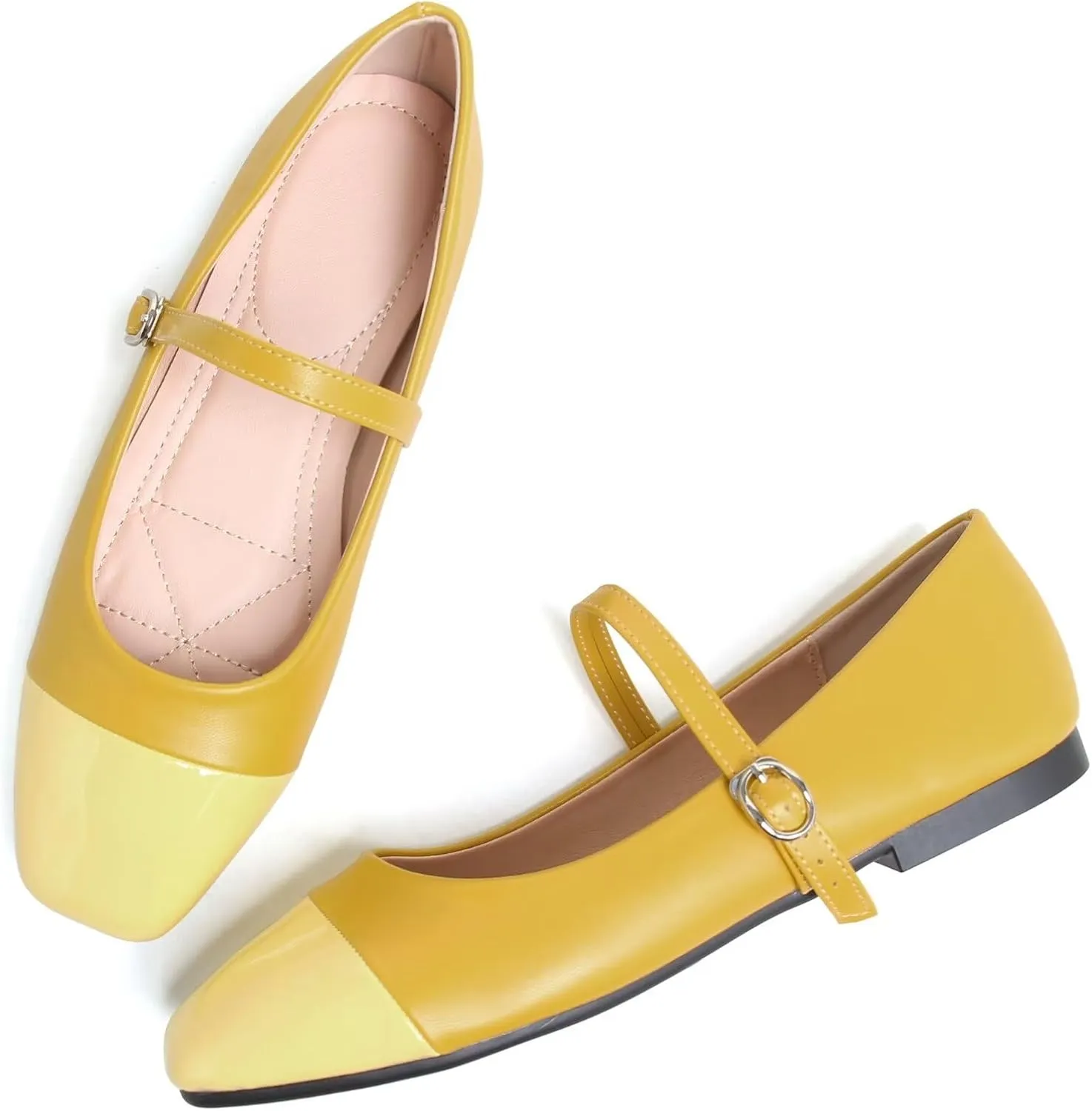 LUXINYU Women Mary Jane Flats Comfortable Leather Shoes Adjustable Buckle Straps Low Heel Round Toe Ballet Flats Work Casual Shoes