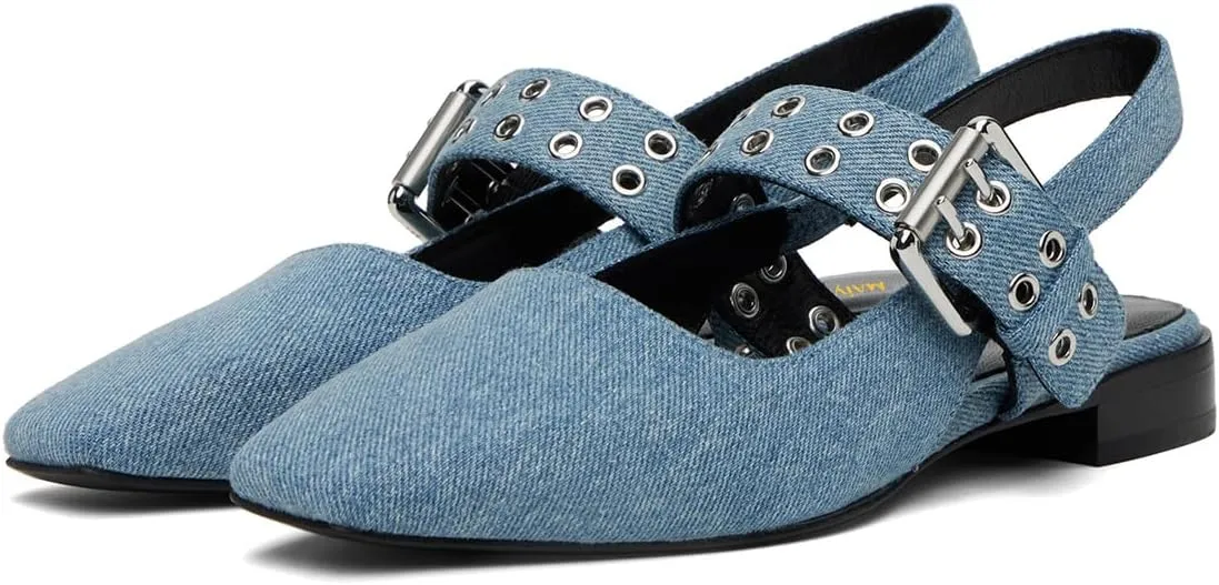 Maiyang Women Closed Sqaure Toe Slingback Flat Sandals Adjustable Buckle Backless Fashion Shoes for Daily Walking Size 4-16 US