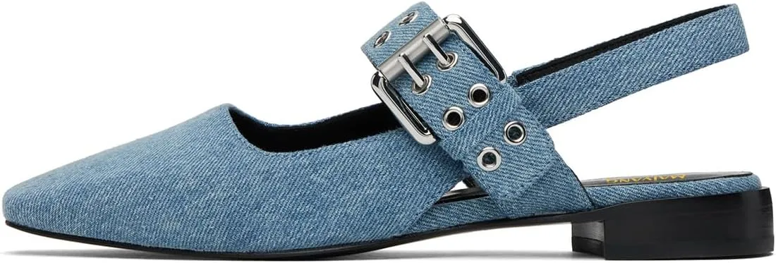 Maiyang Women Closed Sqaure Toe Slingback Flat Sandals Adjustable Buckle Backless Fashion Shoes for Daily Walking Size 4-16 US
