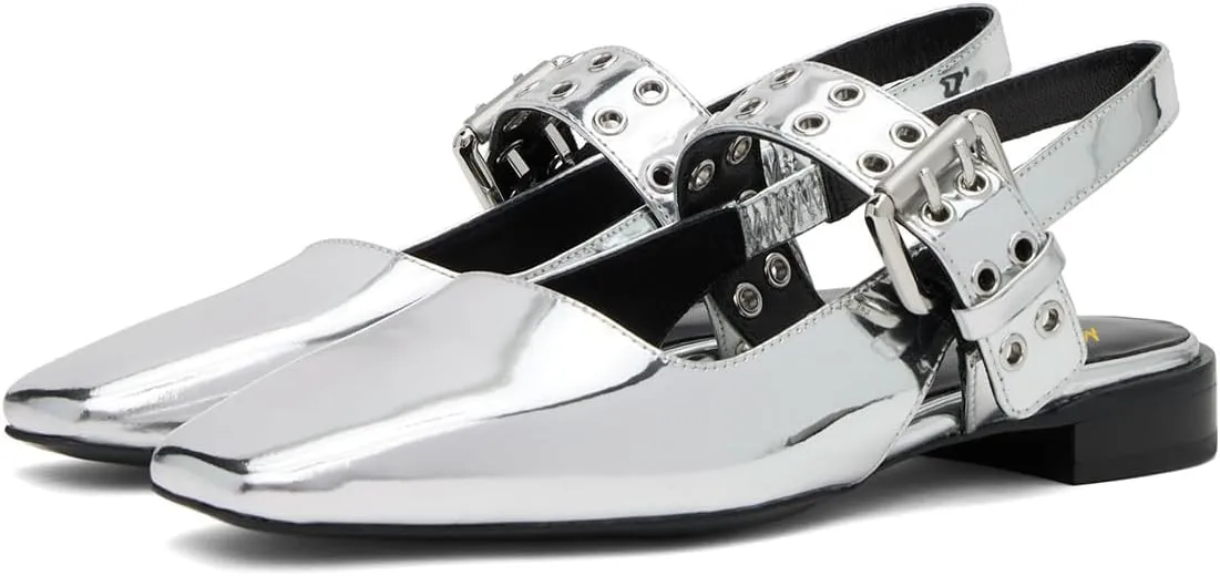 Maiyang Women Closed Sqaure Toe Slingback Flat Sandals Adjustable Buckle Backless Fashion Shoes for Daily Walking Size 4-16 US