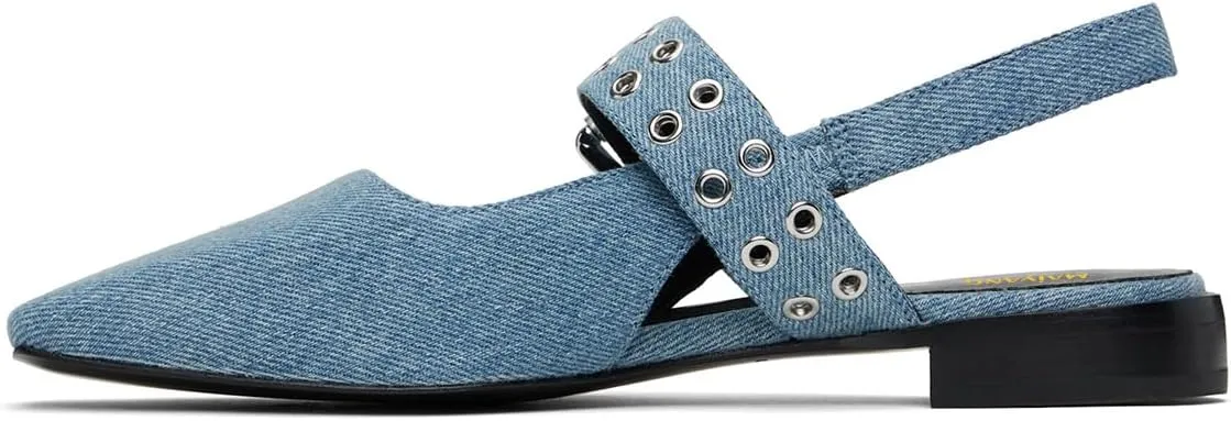 Maiyang Women Closed Sqaure Toe Slingback Flat Sandals Adjustable Buckle Backless Fashion Shoes for Daily Walking Size 4-16 US
