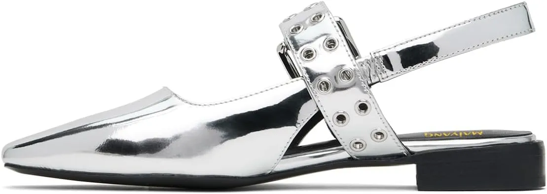 Maiyang Women Closed Sqaure Toe Slingback Flat Sandals Adjustable Buckle Backless Fashion Shoes for Daily Walking Size 4-16 US