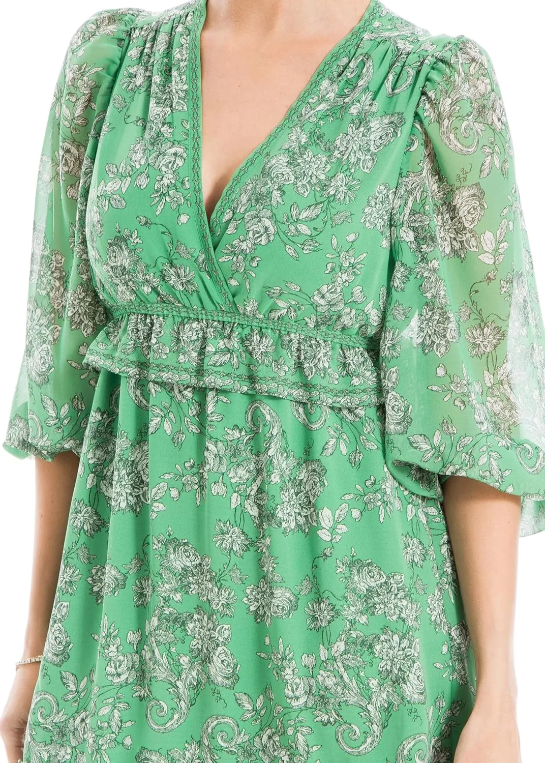 Max Studio Women's Spring 2023 Everyday Fashion Printed Georgette Long Sleeve V-Neck Chic Short Dress