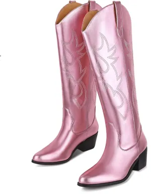 MeiLuSi Knee High Cowboy Boots Women's Cowgirl Boots for Women Embroidered Fashion Pull on Tall Western Boot