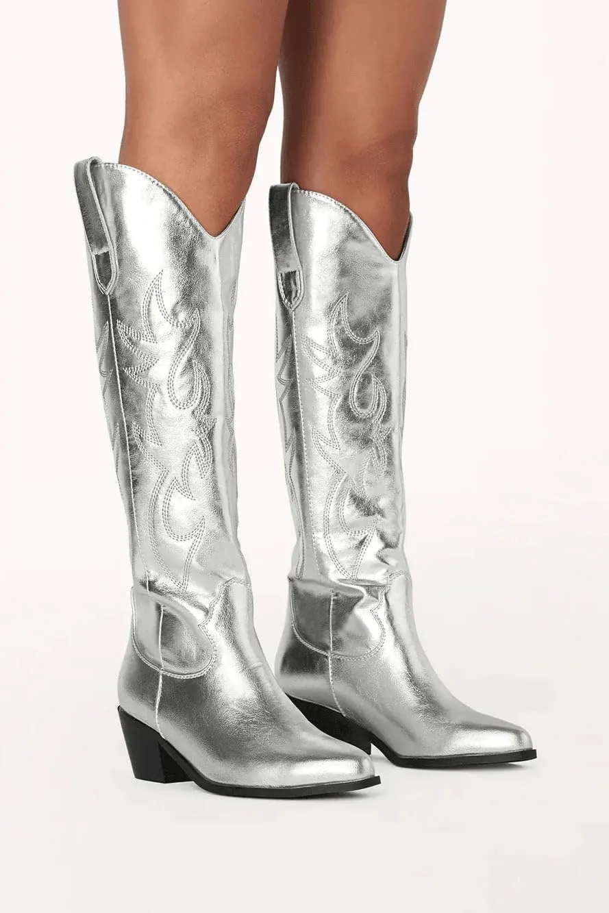 MeiLuSi Knee High Cowboy Boots Women's Cowgirl Boots for Women Embroidered Fashion Pull on Tall Western Boot