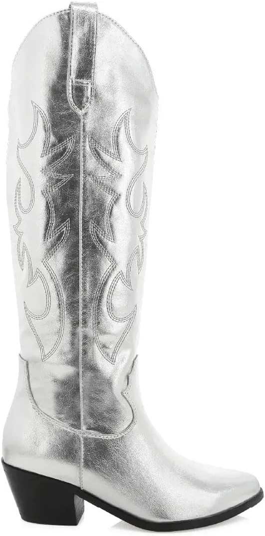MeiLuSi Knee High Cowboy Boots Women's Cowgirl Boots for Women Embroidered Fashion Pull on Tall Western Boot