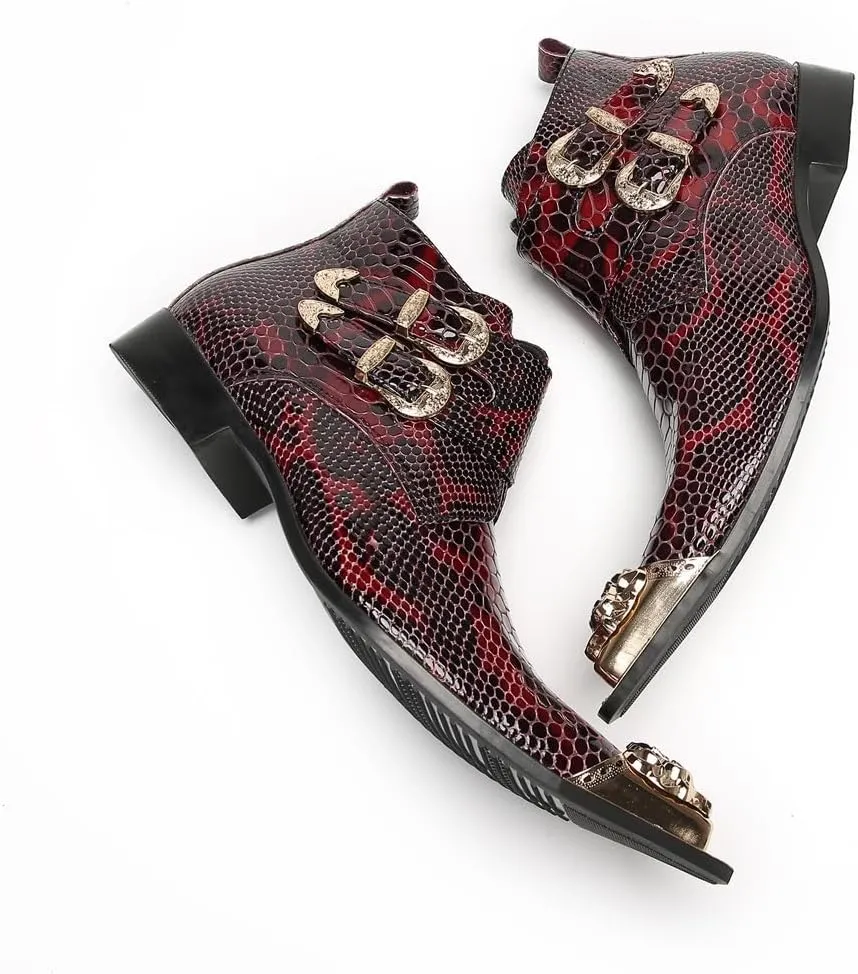 Men Ankle Chelsea Boots Stylish Dress Party Handmade Genuine Leather Western Boot Metal Pointed Toe Double Monk Straps Cowboy Boots for Men ?