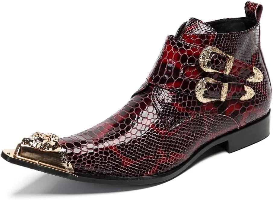 Men Ankle Chelsea Boots Stylish Dress Party Handmade Genuine Leather Western Boot Metal Pointed Toe Double Monk Straps Cowboy Boots for Men ?