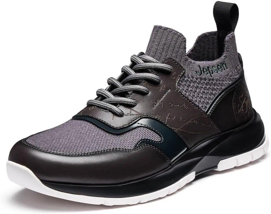 Men's Casual Dress Sneakers Breathable Leather Wool Knit Business Walking Shoes Comfortable Lightweight Lace Up Running Shoes