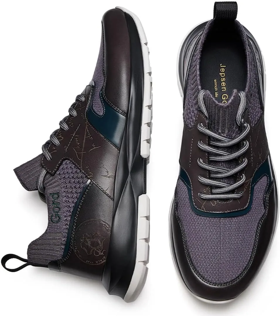Men's Casual Dress Sneakers Breathable Leather Wool Knit Business Walking Shoes Comfortable Lightweight Lace Up Running Shoes