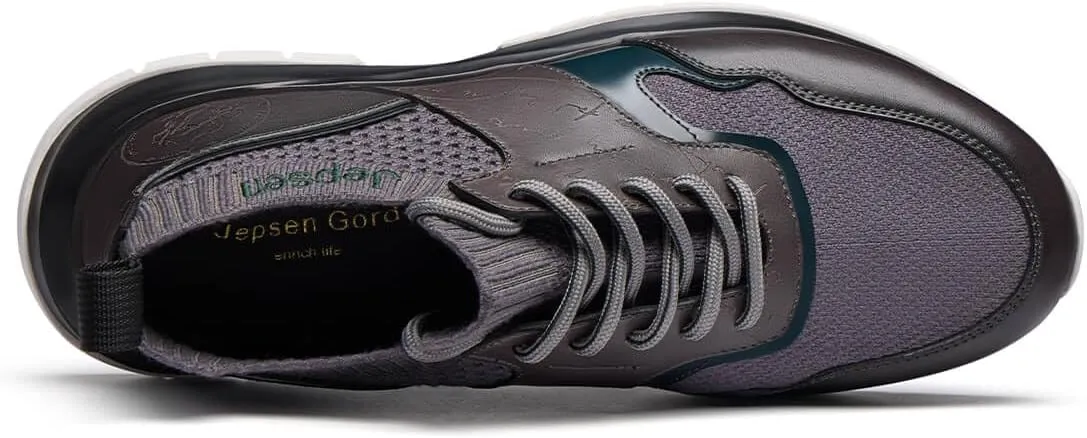Men's Casual Dress Sneakers Breathable Leather Wool Knit Business Walking Shoes Comfortable Lightweight Lace Up Running Shoes