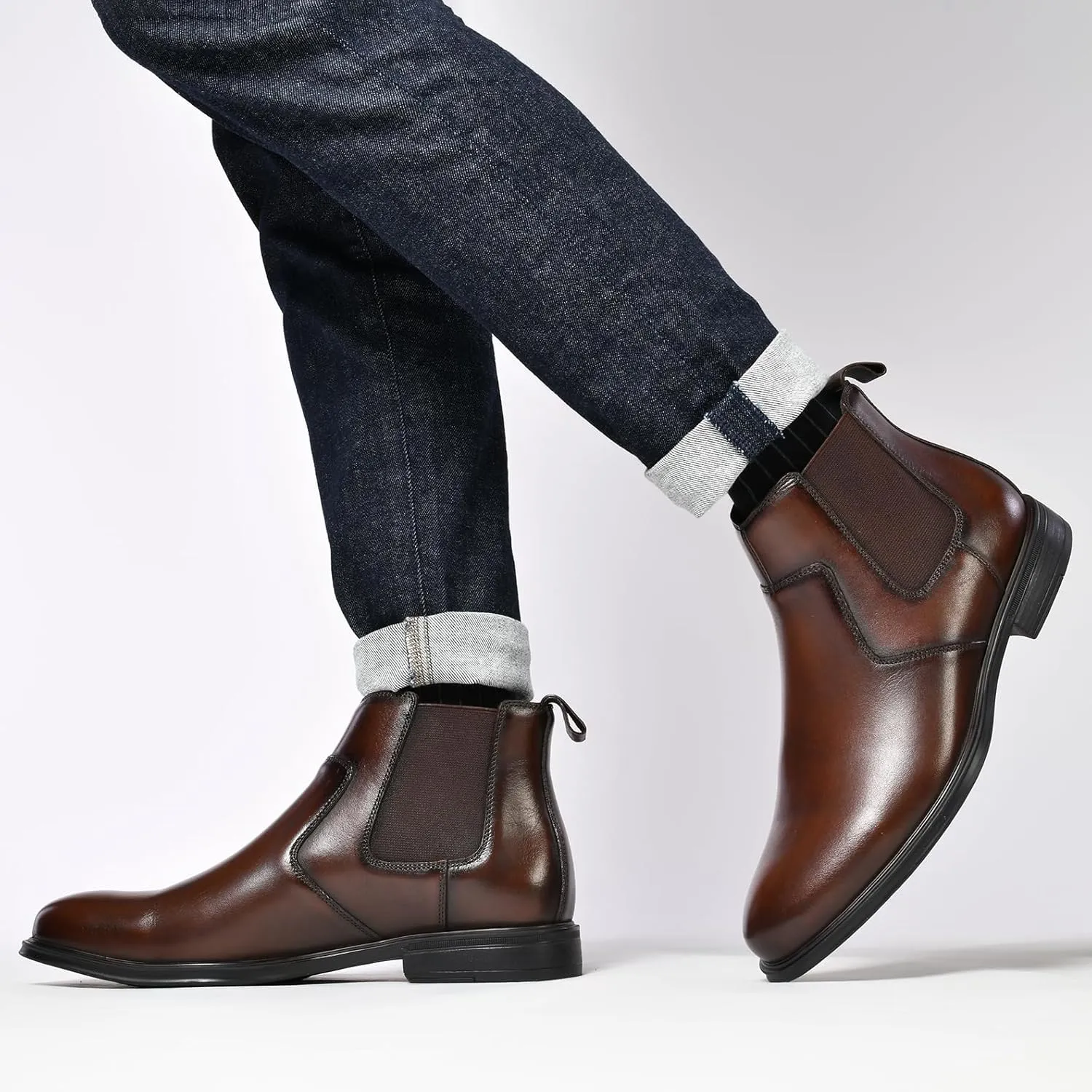 Mens Chelsea Dress Boots Classic Stylish Casual Leather Slip On Ankle Boot for Men