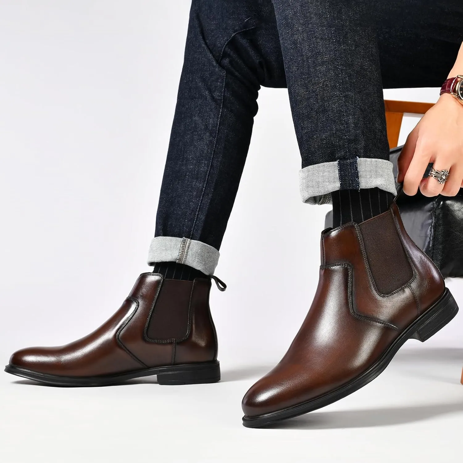 Mens Chelsea Dress Boots Classic Stylish Casual Leather Slip On Ankle Boot for Men