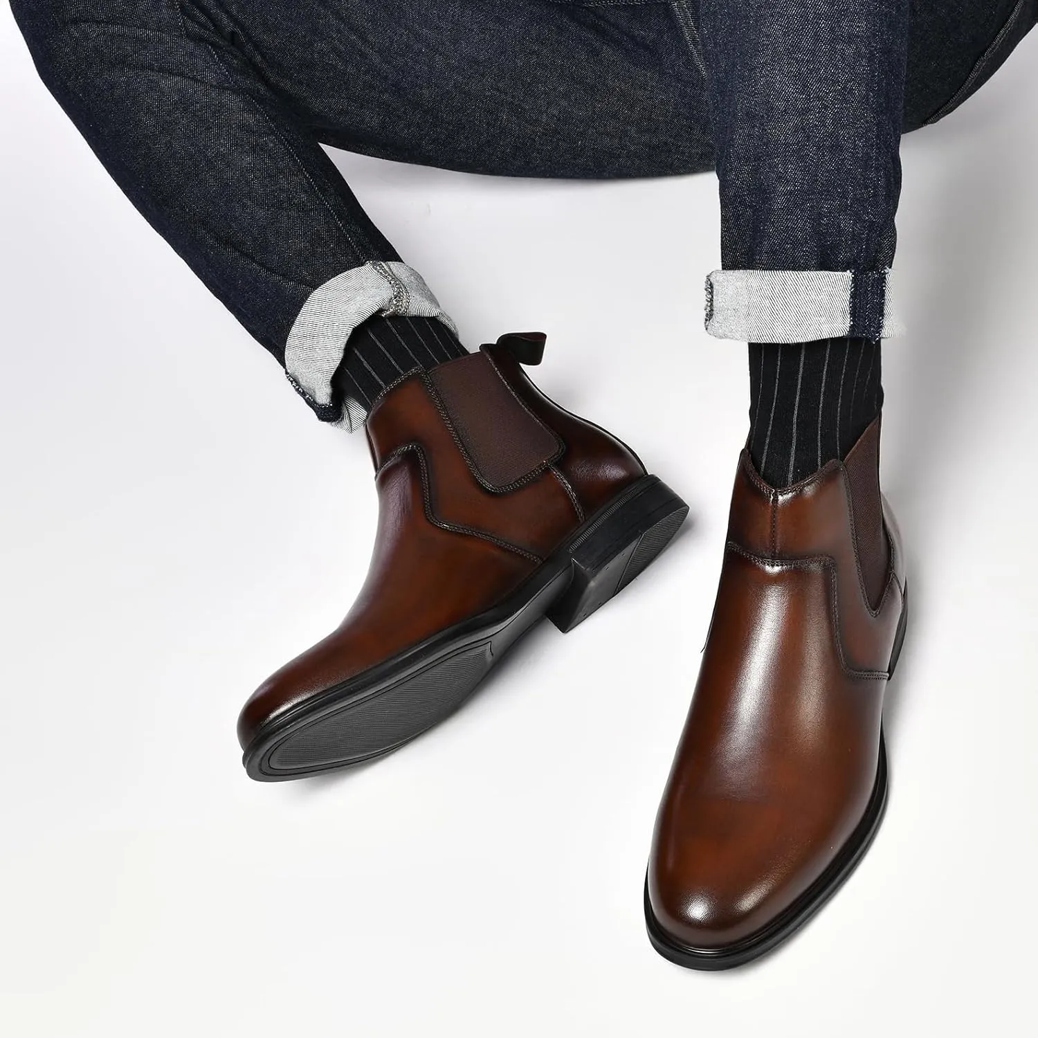 Mens Chelsea Dress Boots Classic Stylish Casual Leather Slip On Ankle Boot for Men
