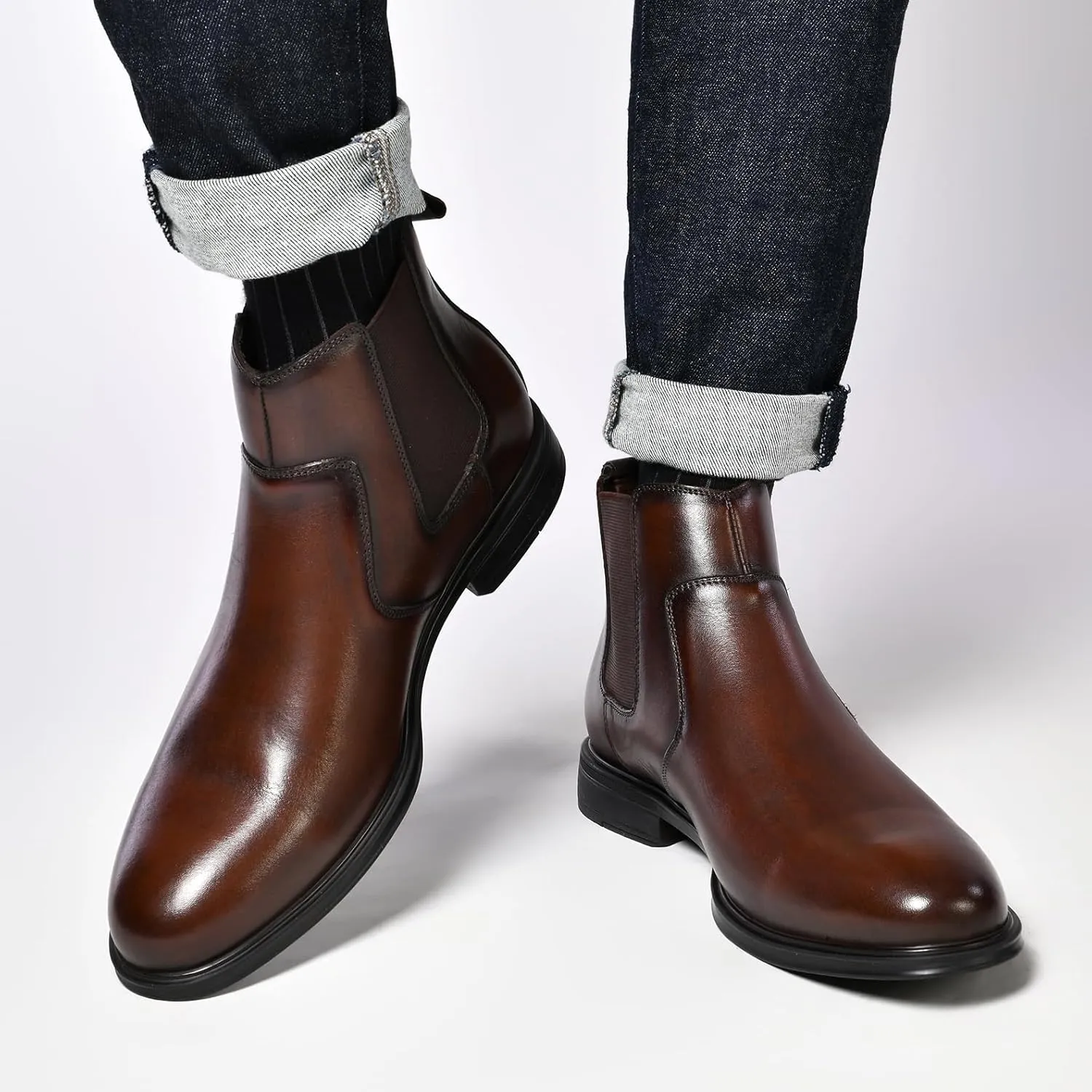 Mens Chelsea Dress Boots Classic Stylish Casual Leather Slip On Ankle Boot for Men