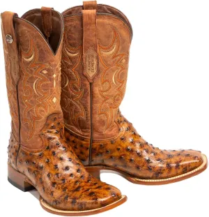 Men's Cowboy Boots Ostrich Print Rustic Cognac/Cognac Top