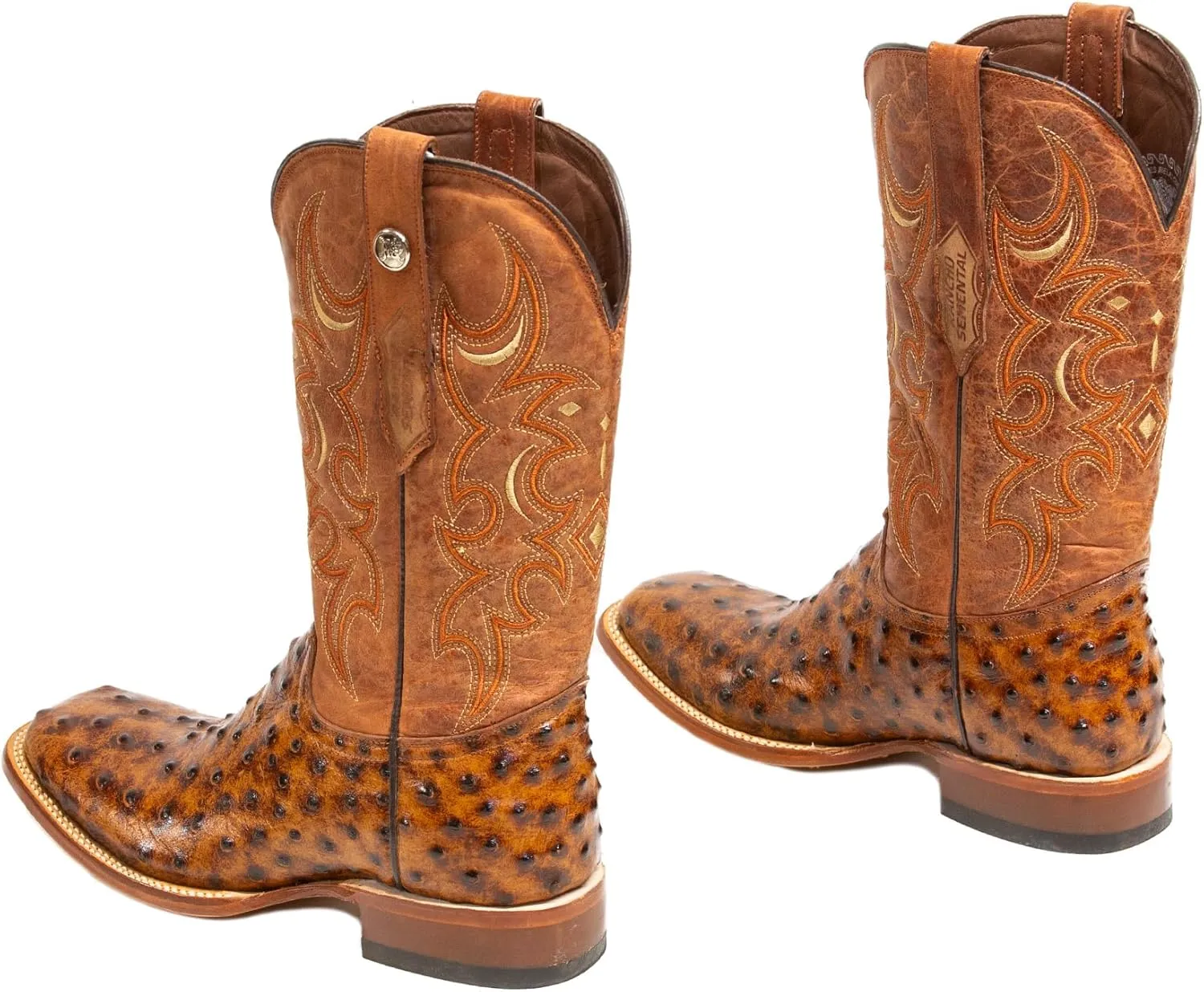 Men's Cowboy Boots Ostrich Print Rustic Cognac/Cognac Top