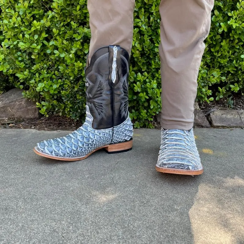 Men's Exotic Pattern Western Cowboy Slip-On Square Toe Boots in Leather-Alex Series Snake, Caiman & Ostrich Styling bota de vaquero para hombre