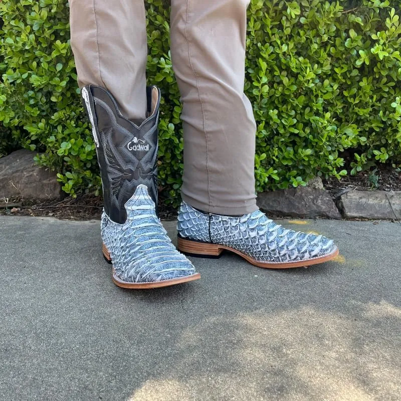 Men's Exotic Pattern Western Cowboy Slip-On Square Toe Boots in Leather-Alex Series Snake, Caiman & Ostrich Styling bota de vaquero para hombre