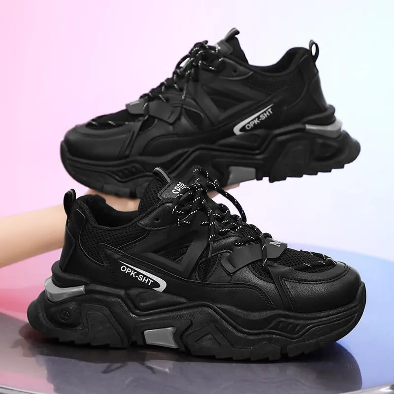 Men's Fashionable Chunky Sneakers - Breathable Mesh & Leather Upper, Trendy Design for Casual Wear