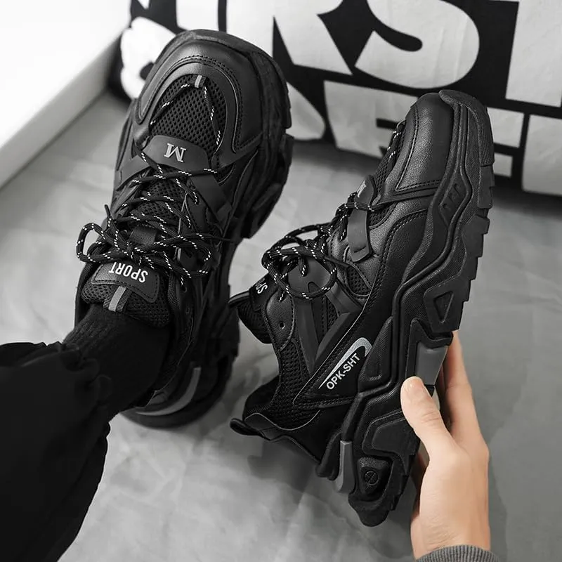 Men's Fashionable Chunky Sneakers - Breathable Mesh & Leather Upper, Trendy Design for Casual Wear