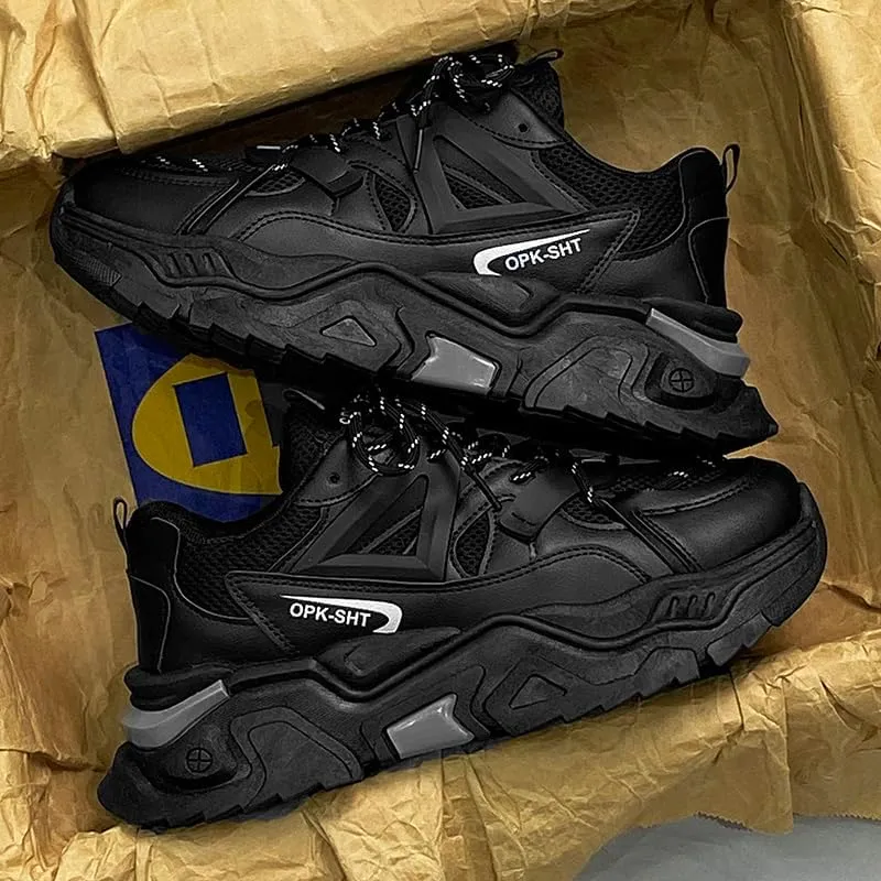 Men's Fashionable Chunky Sneakers - Breathable Mesh & Leather Upper, Trendy Design for Casual Wear