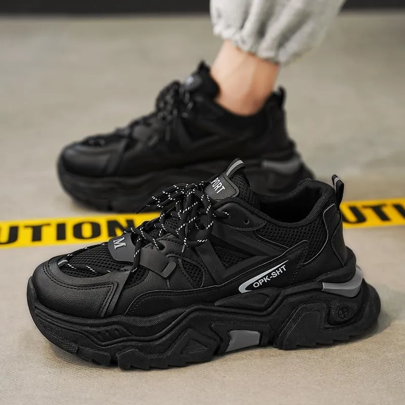 Men's Fashionable Chunky Sneakers - Breathable Mesh & Leather Upper, Trendy Design for Casual Wear