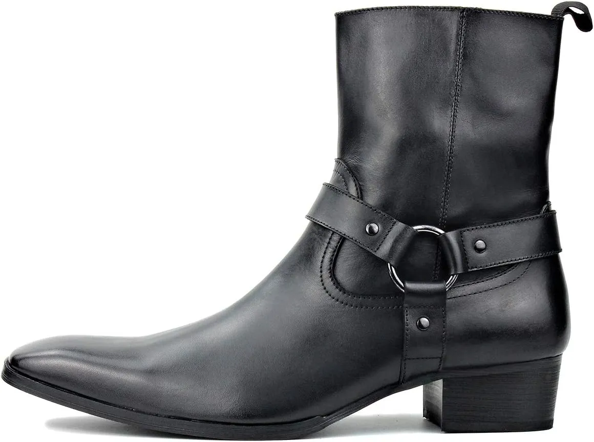 Men's Genuine Leather Ankle Glitter Stylish Fashion Chelsea Casual Walking Dress Boots with Zipper CD-JY015-R