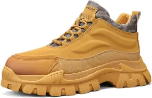 Men's High-Top Casual Sneakers Canvas & Durable Leather Hybrid with Non-Slip Urban Commuter Shoes Fashion Athletic-Casual Design for Daily Wear