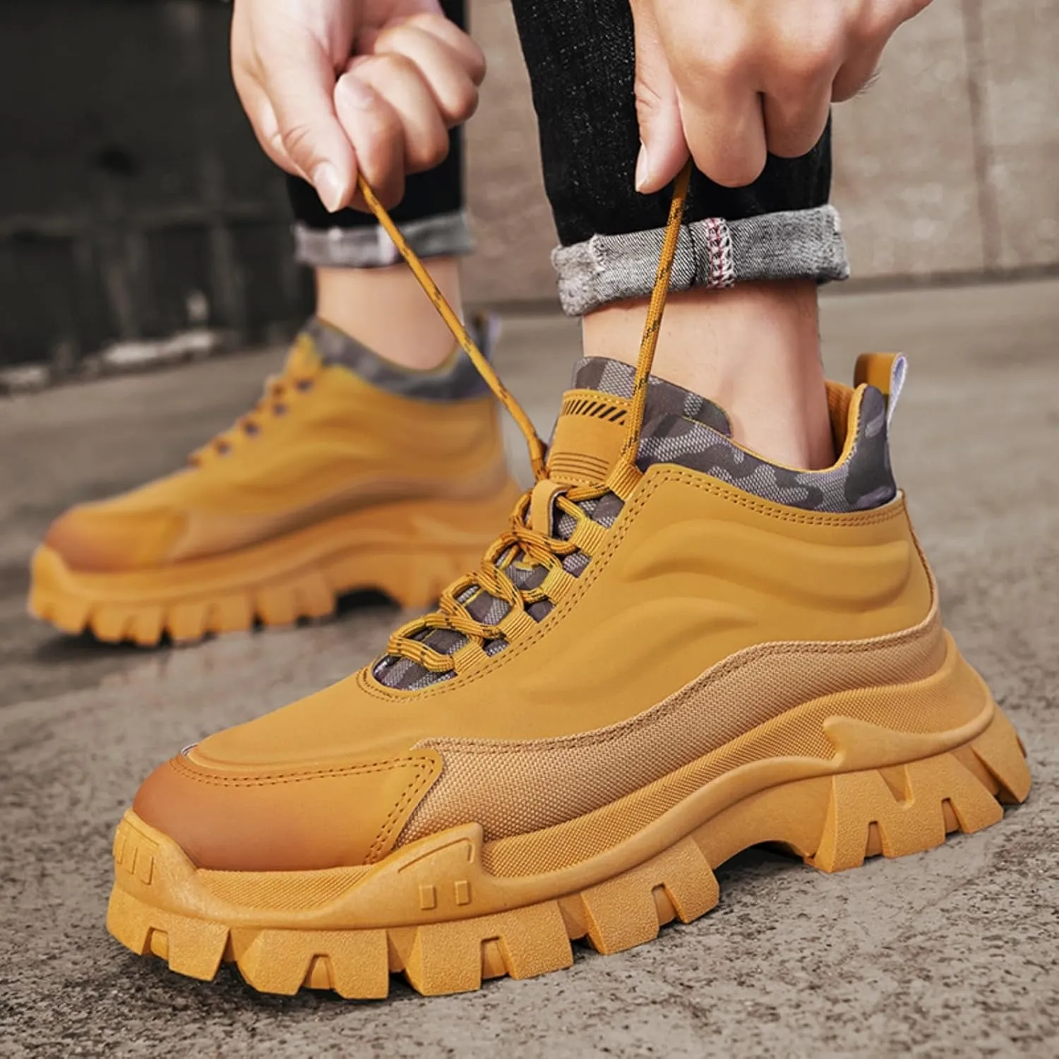 Men's High-Top Casual Sneakers Canvas & Durable Leather Hybrid with Non-Slip Urban Commuter Shoes Fashion Athletic-Casual Design for Daily Wear