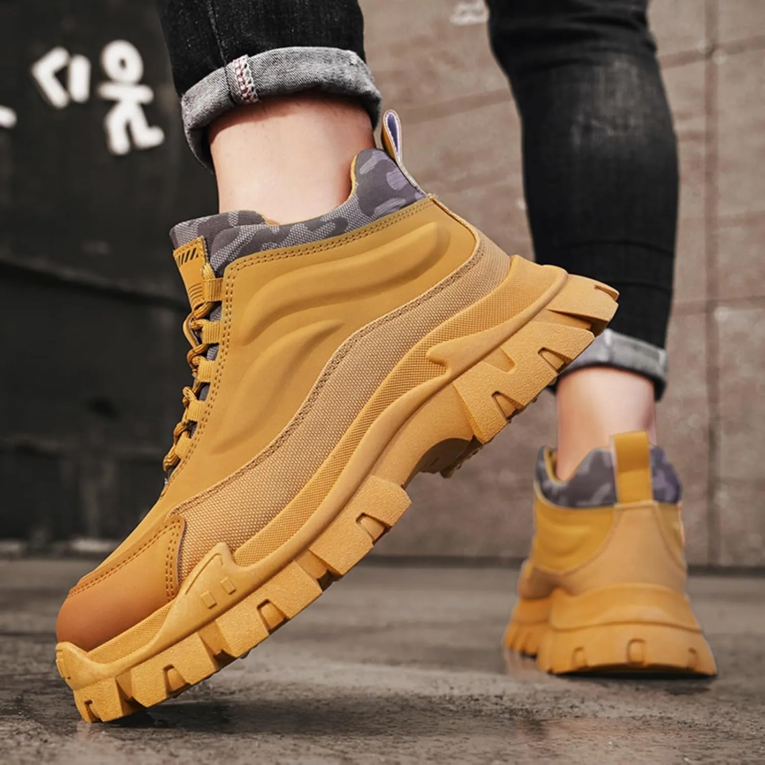 Men's High-Top Casual Sneakers Canvas & Durable Leather Hybrid with Non-Slip Urban Commuter Shoes Fashion Athletic-Casual Design for Daily Wear
