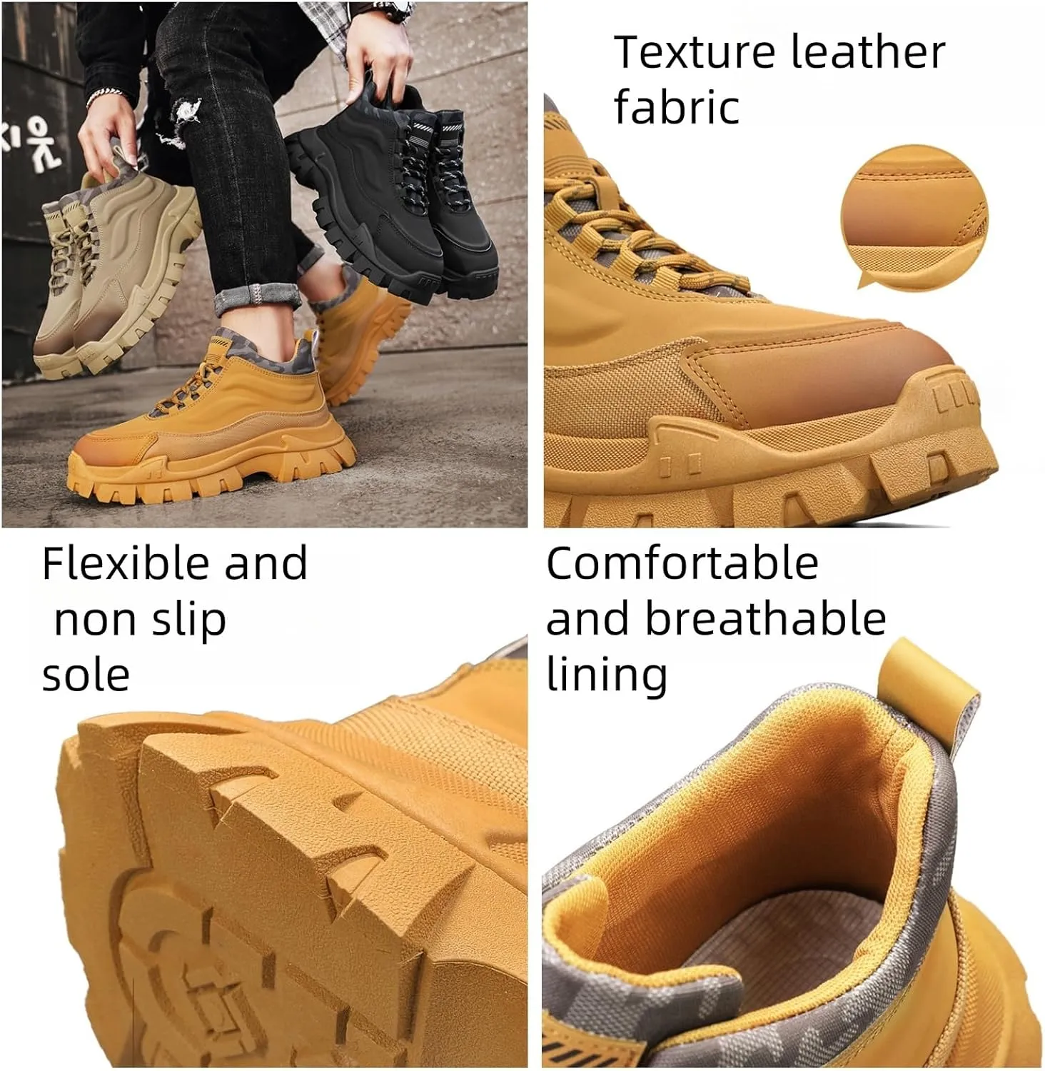 Men's High-Top Casual Sneakers Canvas & Durable Leather Hybrid with Non-Slip Urban Commuter Shoes Fashion Athletic-Casual Design for Daily Wear