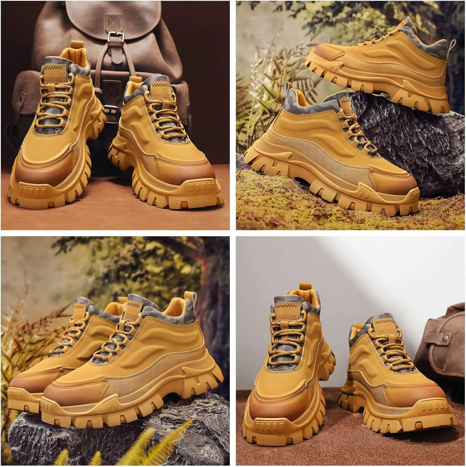 Men's High-Top Casual Sneakers Canvas & Durable Leather Hybrid with Non-Slip Urban Commuter Shoes Fashion Athletic-Casual Design for Daily Wear