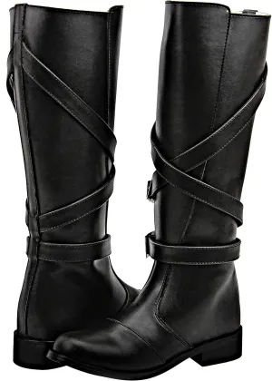 Men's Man Gardena Fashion Stylish Motorcycle Riding Leather Tall Knee High Boots Black