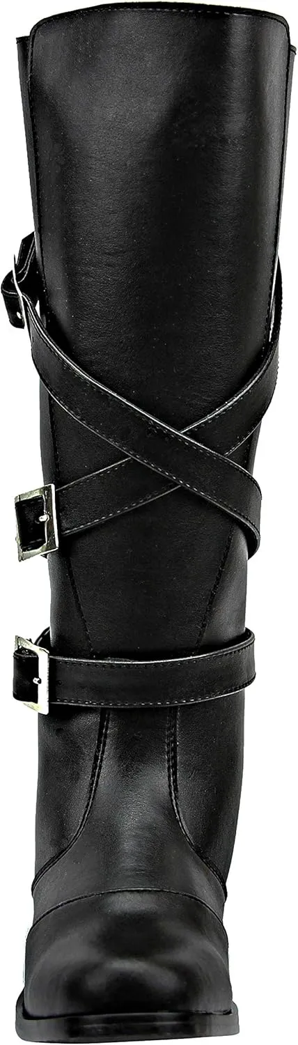 Men's Man Gardena Fashion Stylish Motorcycle Riding Leather Tall Knee High Boots Black