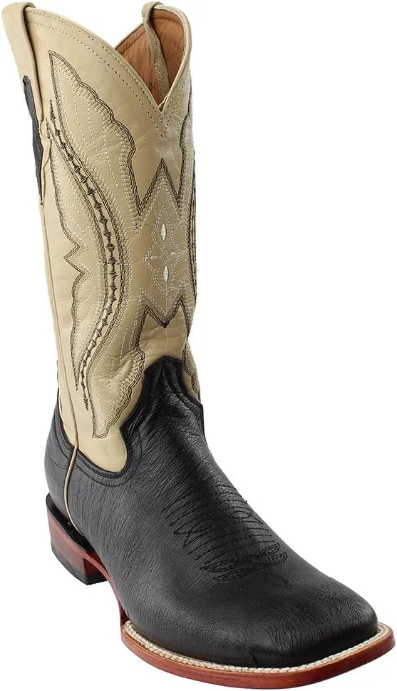 Mens Morgan Smooth Ostrich Square Toe Casual Boots Mid Calf - Black