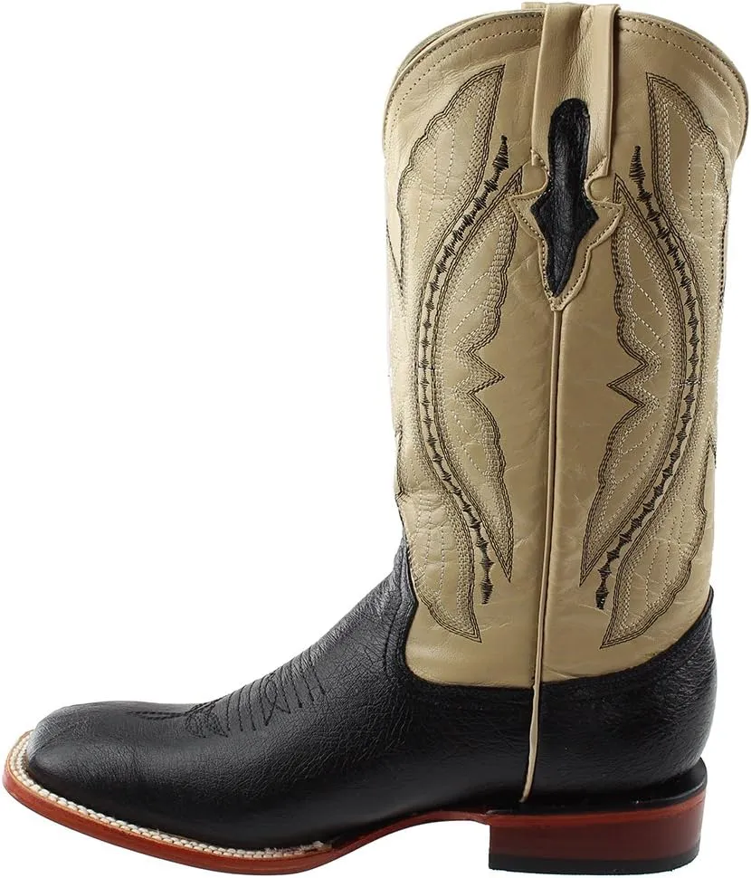 Mens Morgan Smooth Ostrich Square Toe Casual Boots Mid Calf - Black