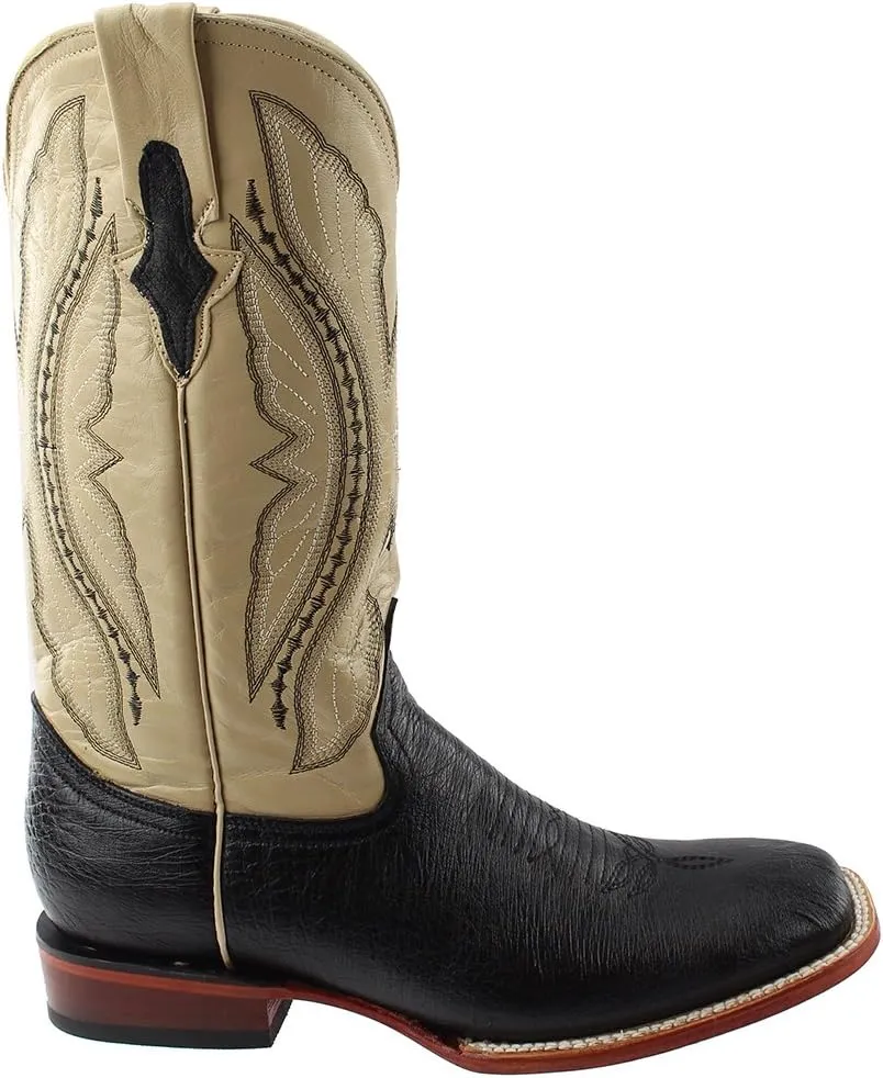 Mens Morgan Smooth Ostrich Square Toe Casual Boots Mid Calf - Black