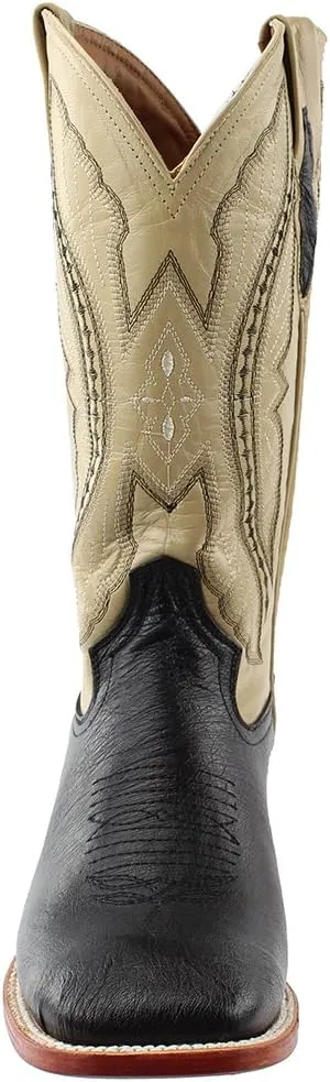 Mens Morgan Smooth Ostrich Square Toe Casual Boots Mid Calf - Black