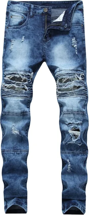 Men's Ripped Skinny Stretch Distressed Destroyed Slim Jeans Denim Pants