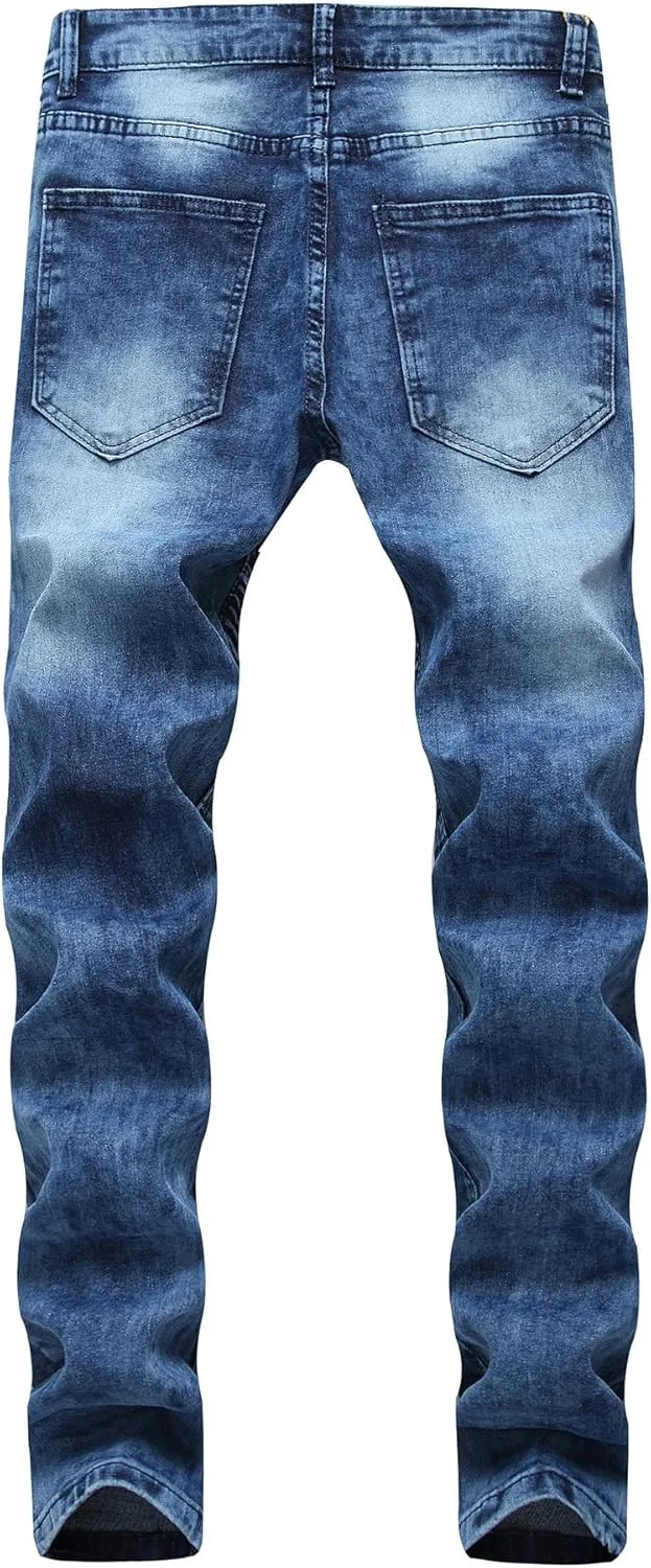 Men's Ripped Skinny Stretch Distressed Destroyed Slim Jeans Denim Pants