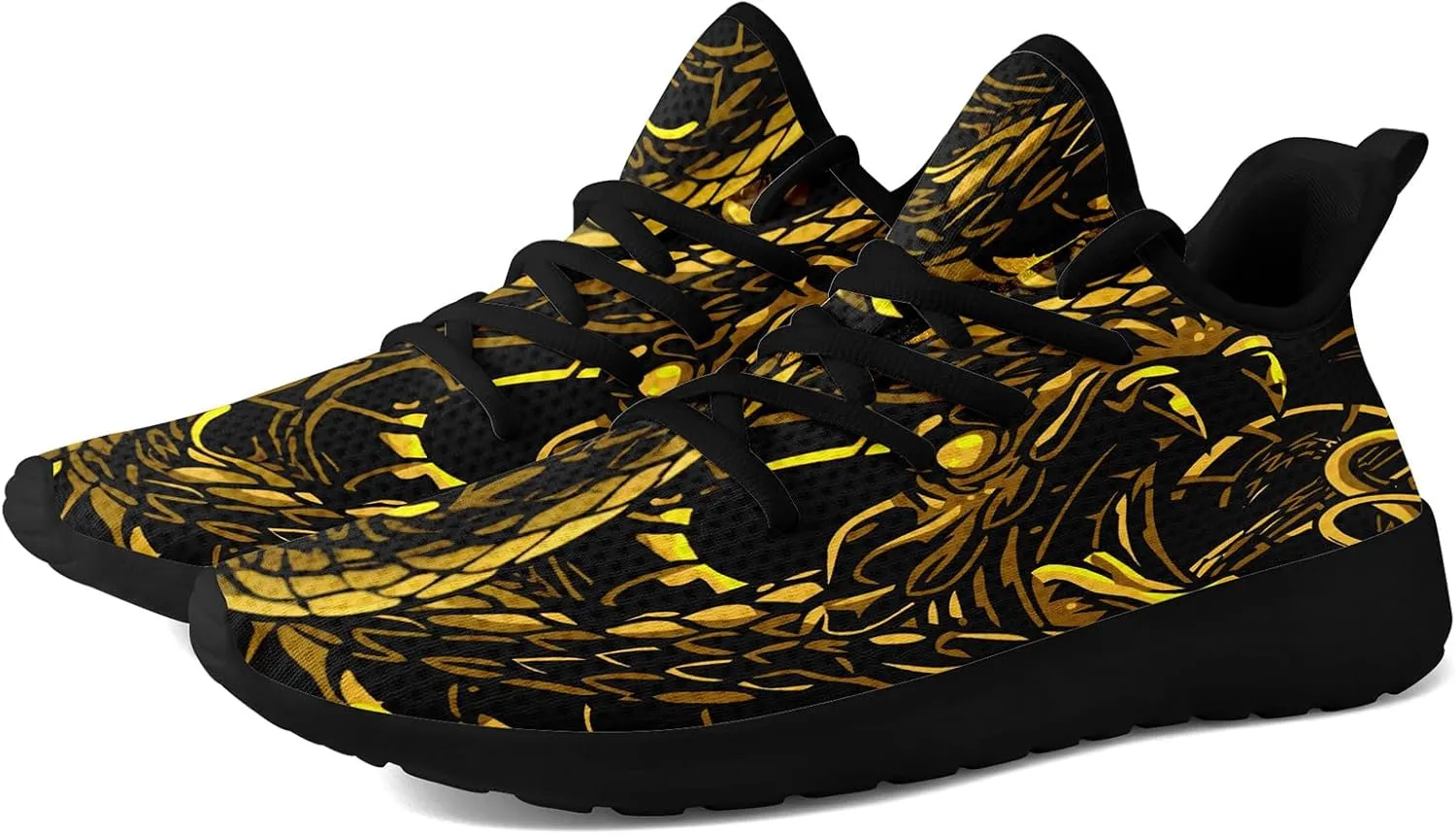 Men's Snake & Floral Sneakers Lightweight Breathable Running Shoes – Trendy Animal Print Athletic Gym Casual Walking Shoes