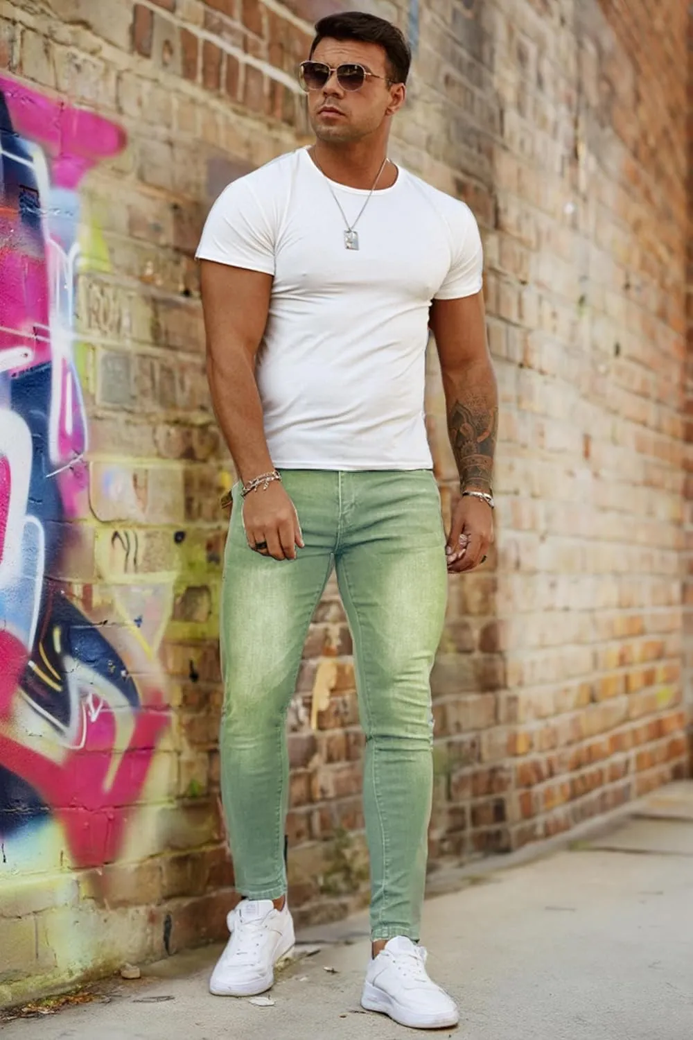 Men's Super Skinny Stretch Tapered Leg Slim Fit Ripped Distressed Jeans…