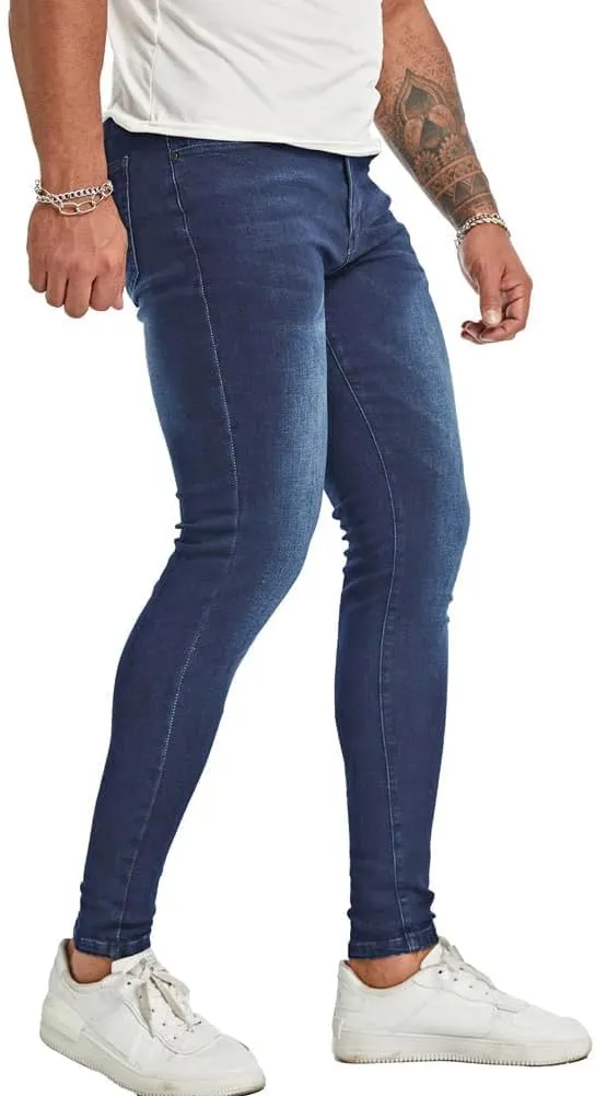 Men's Super Skinny Stretch Tapered Leg Slim Fit Ripped Distressed Jeans…