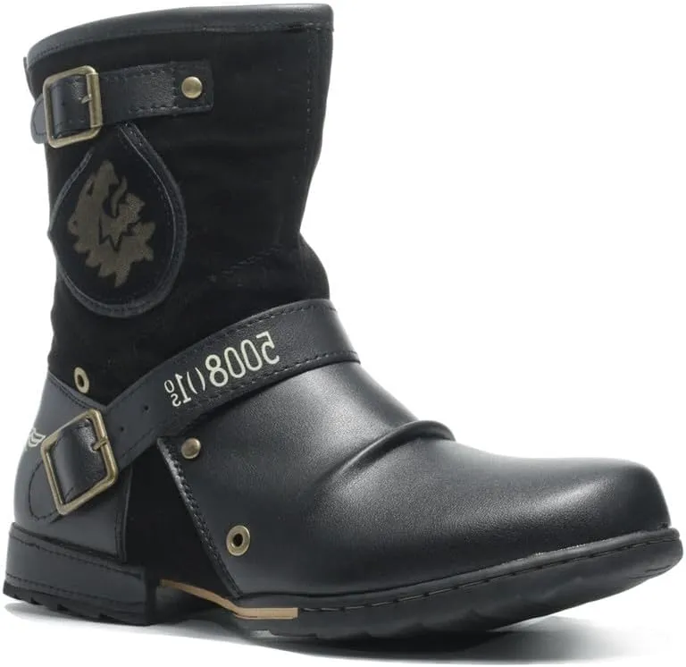Men's Western Boots with Embroidery Cowboy Boot Zipper Short Boots Footwear with Traditional Round Toe Work Boots