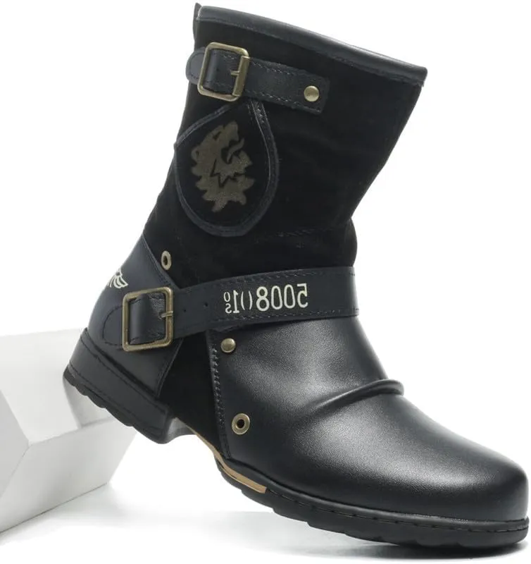 Men's Western Boots with Embroidery Cowboy Boot Zipper Short Boots Footwear with Traditional Round Toe Work Boots