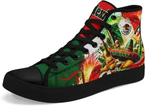 Mexican Flag Canvas High-Top Sneakers, Comfortable Rubber Sole, Breathable Mesh Lining, Casual Shoes for Men & Women